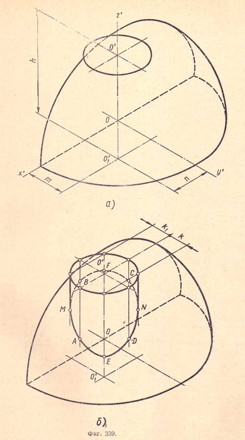 Построение изометрической проекции пересекающихся поверхностей шара и цилиндра